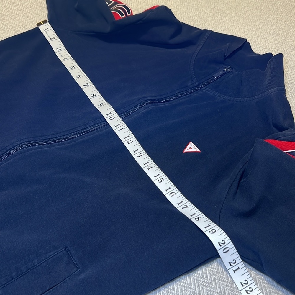 GUESS Men's Navy Zip Jacket with Red and White Accents. Size Large. - Picture 4 of 10